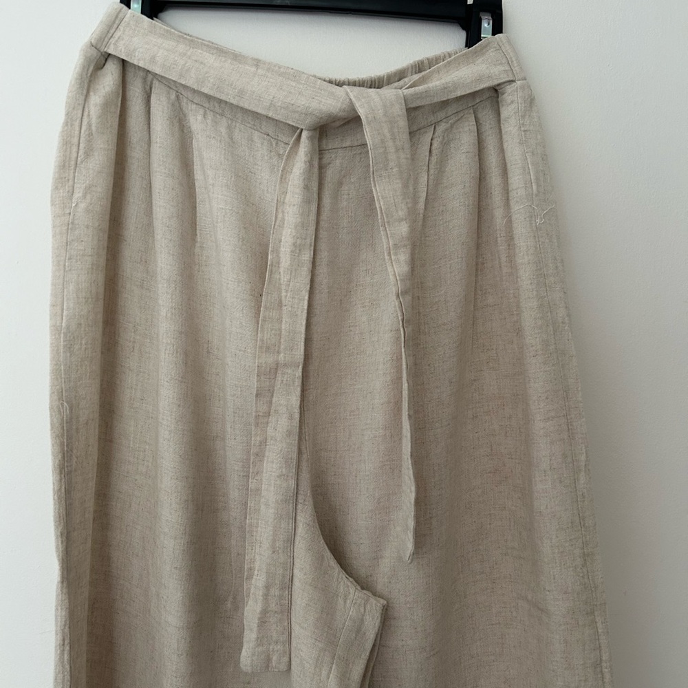 SHEIN Women's Beige Wide Leg Linen Pants